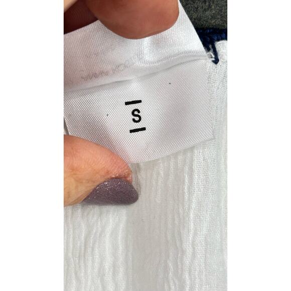 Anna Kosturova hand made oversized crochet trim tunic top white navy SZ Small - Picture 8 of 8